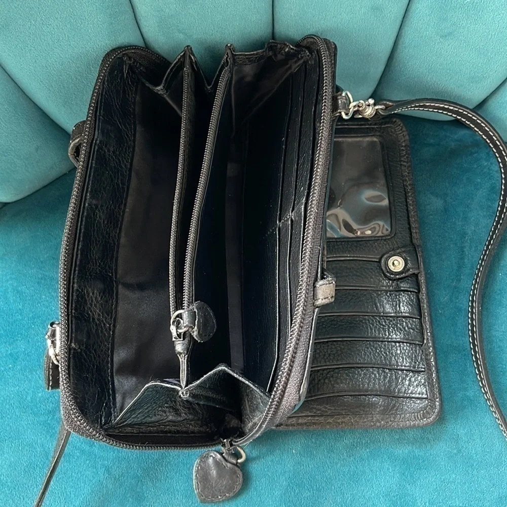 Brighton Vintage Leather Wallet/Wristlet w Crossbody Strap— multi compartments! - Picture 8 of 11